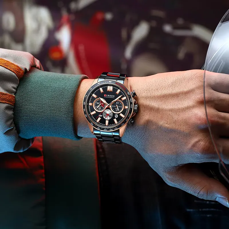 Curren Quartz Luxury Sport Chronograph Black Dial Men's Watch- 8418